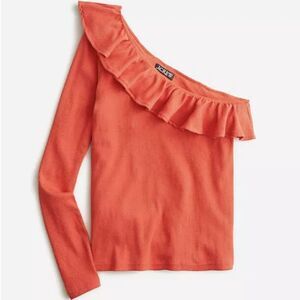 J. Crew NWT One Shoulder Ruffleneck Top Vintage Rib Wolfberry Women's Medium NWT